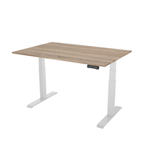 Elektrický výškově nastavitelný stůl PROJUSTER 140x70 - bílá podnož, deska dub Sonoma – výprodej vystaveného kusu